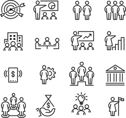 Business and Finance Web Icon Set - outline icons collection, vector