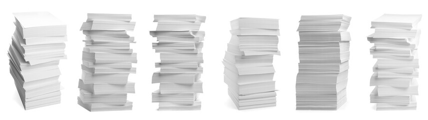 Stacked sheets of paper on white background, banner design
