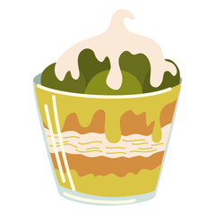 Matcha dessert. Japanese Matcha Roll. Asian food. Perfect for restaurant cafe and print menus. Vector hand draw cartoon illustration.