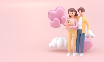 Parents with her Baby. 3D Illustration