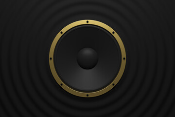 abstract sound speaker with dynamic bass waves - 3D Illustration. - 553983941