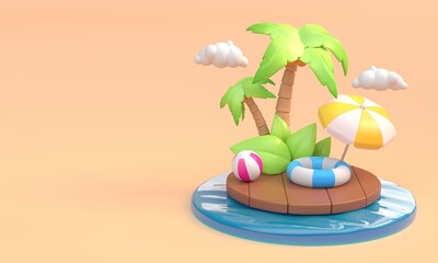 3D Summer Vacation Concept. 3D Illustration