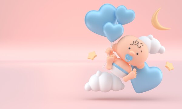 Baby with 3D Heart. 3D Illustration