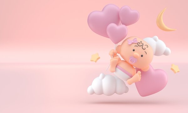 Baby with 3D Heart. 3D Illustration