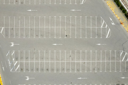 Top down view empty parking lots.