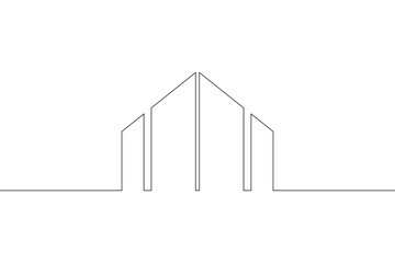 One continuous line. Minimal architectural logo. Modern house. Building construction. One...