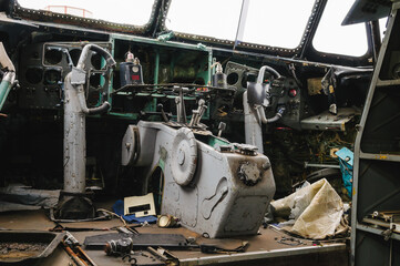 Cabin of an abandoned aircraft, the interior of the ship