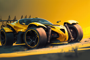 Sport vehicle in yellow with black tuning. Generative AI