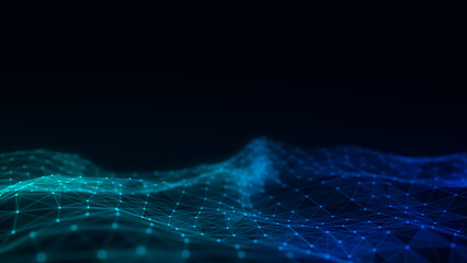 Futuristic technology wave. Digital cyberspace. Abstract wave with moving particles on background. Big data analytics. 3d rendering.