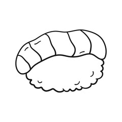 Sushi with salmon in doodle style. Png, vector illustration of asian food in linear drawing style