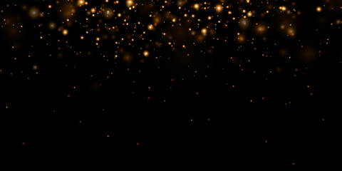 Fototapeta na wymiar Gold sparks and golden stars glitter special light effect.