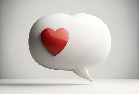 on a white backdrop, a love heart, a speech bubble, and a dialog box symbol. Generative AI