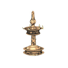 Traditional Indian brass/metal oil lamp. Nilavilakku Indian ceremonial lamps for festivals and celebrations.
