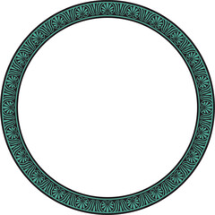 Vector green and black round frame, border, classic Greek meander ornament. Patterned circle, ring of Ancient Greece and the Roman Empire..