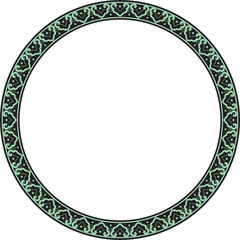 Vector green with black frame, border, Chinese ornament. Patterned circle, ring of the peoples of East Asia, Korea, Malaysia, Japan, Singapore, Thailand..