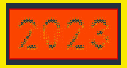 The 2023 polka dots appearing in a blood red aurora color scheme. Nearly eerie and prophetic in appearance, red auroras. Vector.