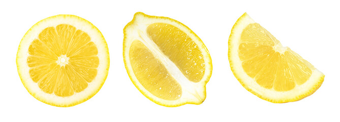  slice lemon and half isolated, Fresh and Juicy Lemon, transparent png, cut out.