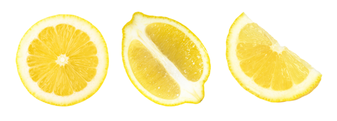  slice lemon and half isolated, Fresh and Juicy Lemon, transparent png, cut out.