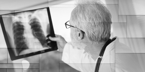 Doctor looking at x-ray, geometric pattern