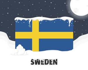 Sweden snowy weather concept, cold weather and snowfall, weather forecast winter banner idea