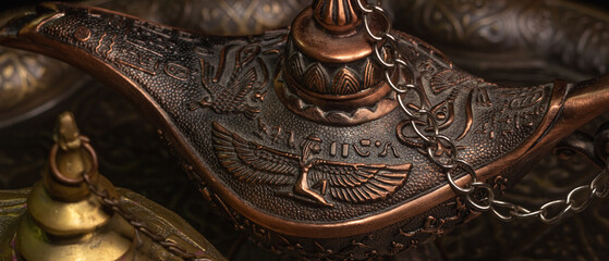 Aladdin's magic lamp isolated on black background