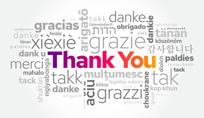 Thank You word cloud in different languages, concept background