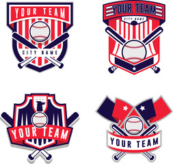 Baseball logo emblem, patch, sports shield logo set replaceable text