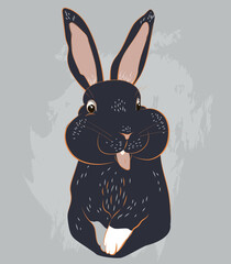 An illustration for a poster or calendar with a picture of a black rabbit. - 553992380