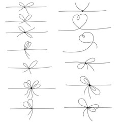 Black rope bow set. Hand drawn vector illustration set.
