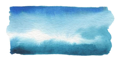 Foto op Aluminium Blue and white Watercolor flow blot landscape Painting colors. Abstract texture stain on Png tranparent background. © Liliia