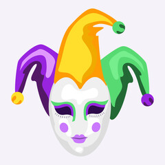 jester hat and female mask mardi gras accessory vector illustration design - obrazy, fototapety, plakaty