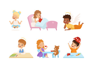 Naughty and Obedient Little Kids Doing Mischief and with Good Upbringing Vector Set