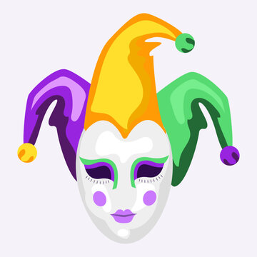 jester hat and female mask mardi gras accessory vector illustration design