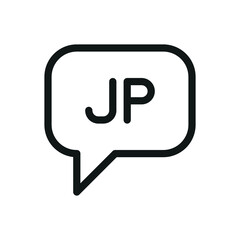 Speak Japanese (JP) speech bubble isolated icon, speaking Japanese language outline vector icon with editable stroke