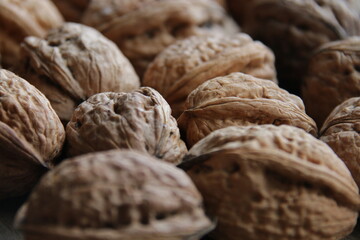 Walnuts on a vintage kitchen table.
