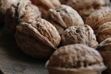 Walnuts on a vintage kitchen table.