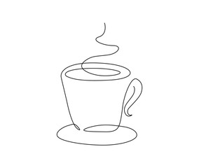 Continuous one line drawing a cup of coffee. A Cup of coffee with steam single line art vector design. Food ad Beverage concept.