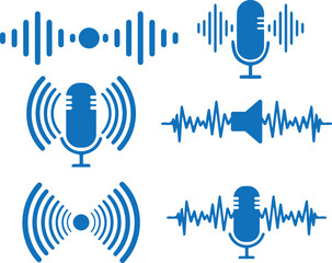 Sound wave icon set, soundtrack icon set blue vector