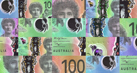 Australian Dollar 100 AUD banknotes abstract color mosaic pattern