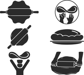 Dough pizza icon set, preparing pizza dough icon set black vector