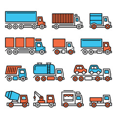 Commercial Van and Truck Icons Set on White Background. Vector