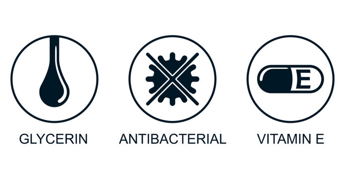 Glycerin, Antibacterial, Vitamin E - Icons Set