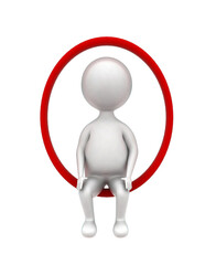 3d man sitting in a circular ring concept