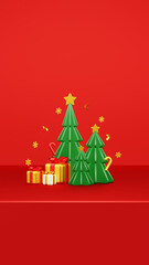 Naklejka na ściany i meble Beautiful Merry Christmas 3D Rendering Composition With Tree And Christmas Ornament For Event Promotion, Sale, Social Media And Landing Page