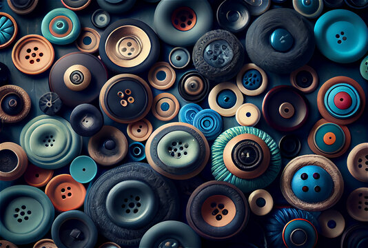 multicolored buttons of different types and shapes forming a background