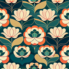 traditional lotus flower repeating pattern ideal for backgrounds and wallpaper - obrazy, fototapety, plakaty