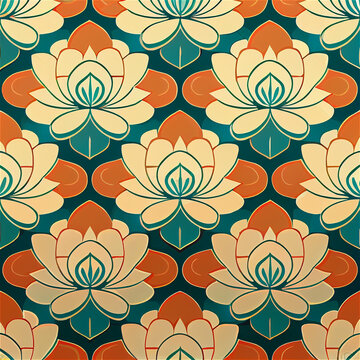 traditional lotus flower repeating pattern ideal for backgrounds and wallpaper
