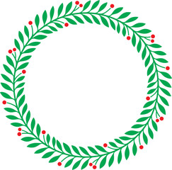 Christmas Holly Wreath Color. Vector Illustration. New Year Icon.