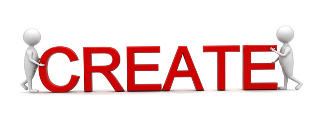 3d people arranging create text concept