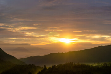 View of the sunrise around Mount Bromo, East Java